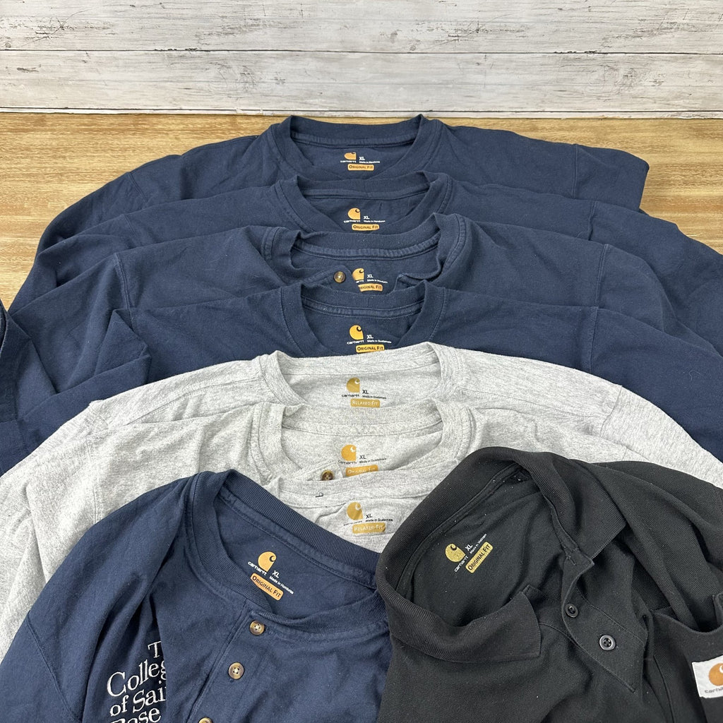 Lot of 9 Carhartt Shirt XL Short Sleeve Pocket Tees Henley Polo Logo Blue gray