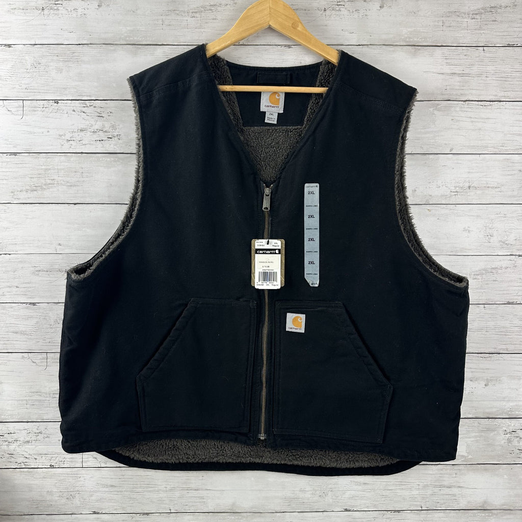 Carhartt Men's Sherpa Lined Black Canvas Vest 2XL Relaxed Fit NWT