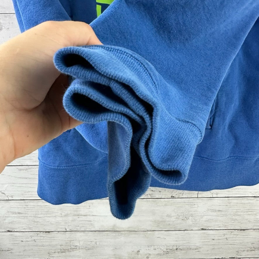 North Face Hoodie Sweatshirt Pullover Blue Green Logo Mens Medium Outdoor Hike