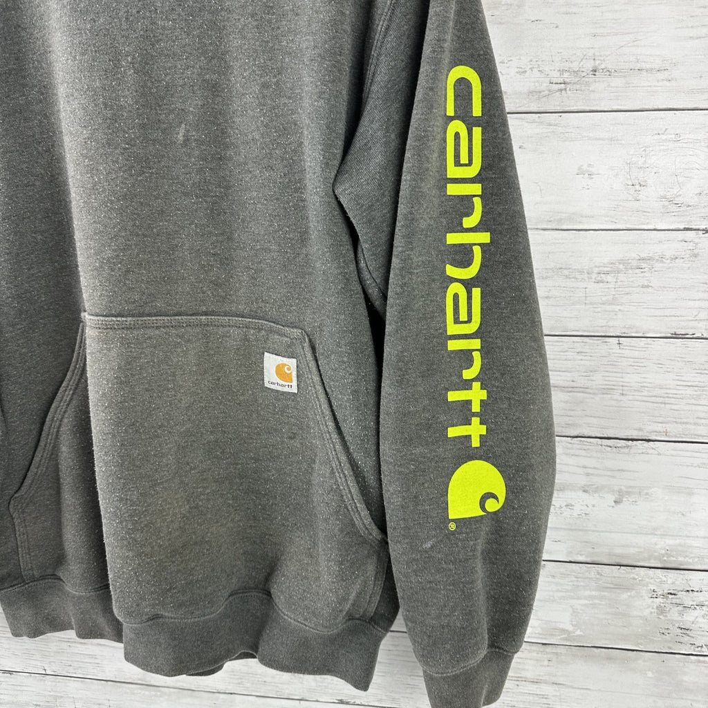 Carhartt Gray K288 Men's Size Medium Hoodie green sleeve Logo