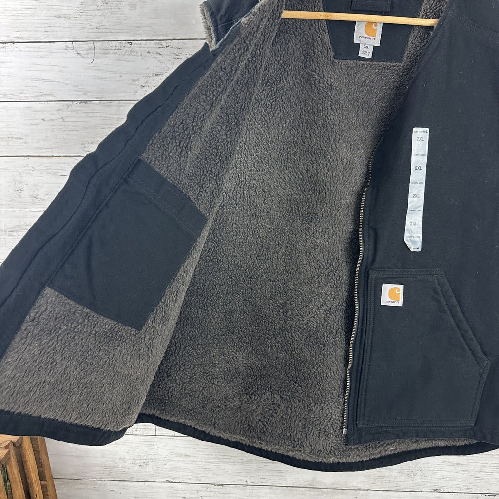 Carhartt Men's Sherpa Lined Black Canvas Vest 2XL Relaxed Fit NWT