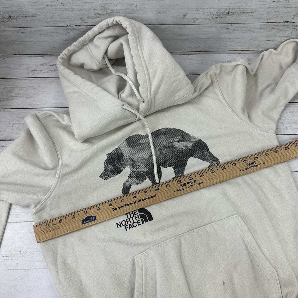 North Face Mens Small Hoodie Sweatshirt Pullover Bear logo tan beige