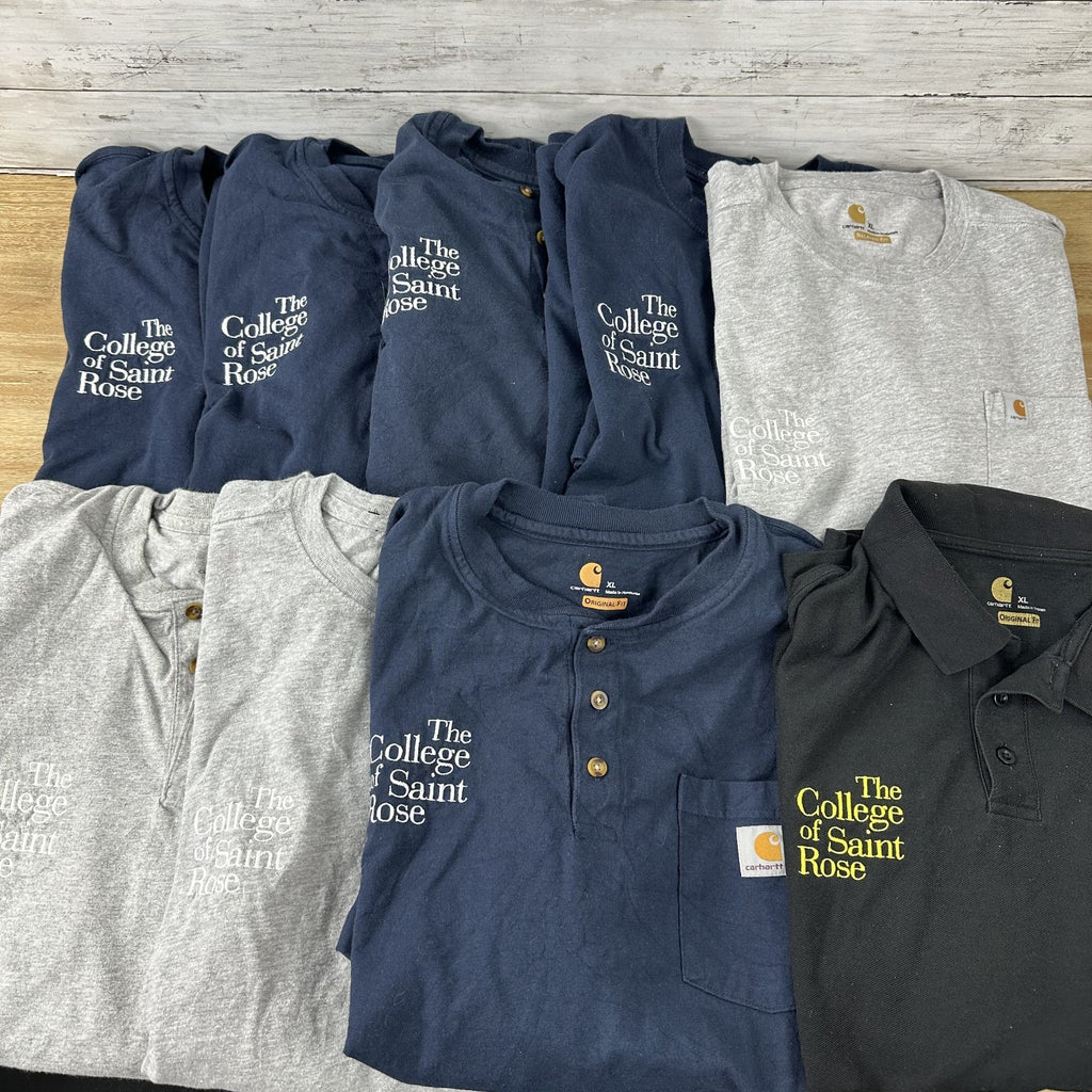 Lot of 9 Carhartt Shirt XL Short Sleeve Pocket Tees Henley Polo Logo Blue gray