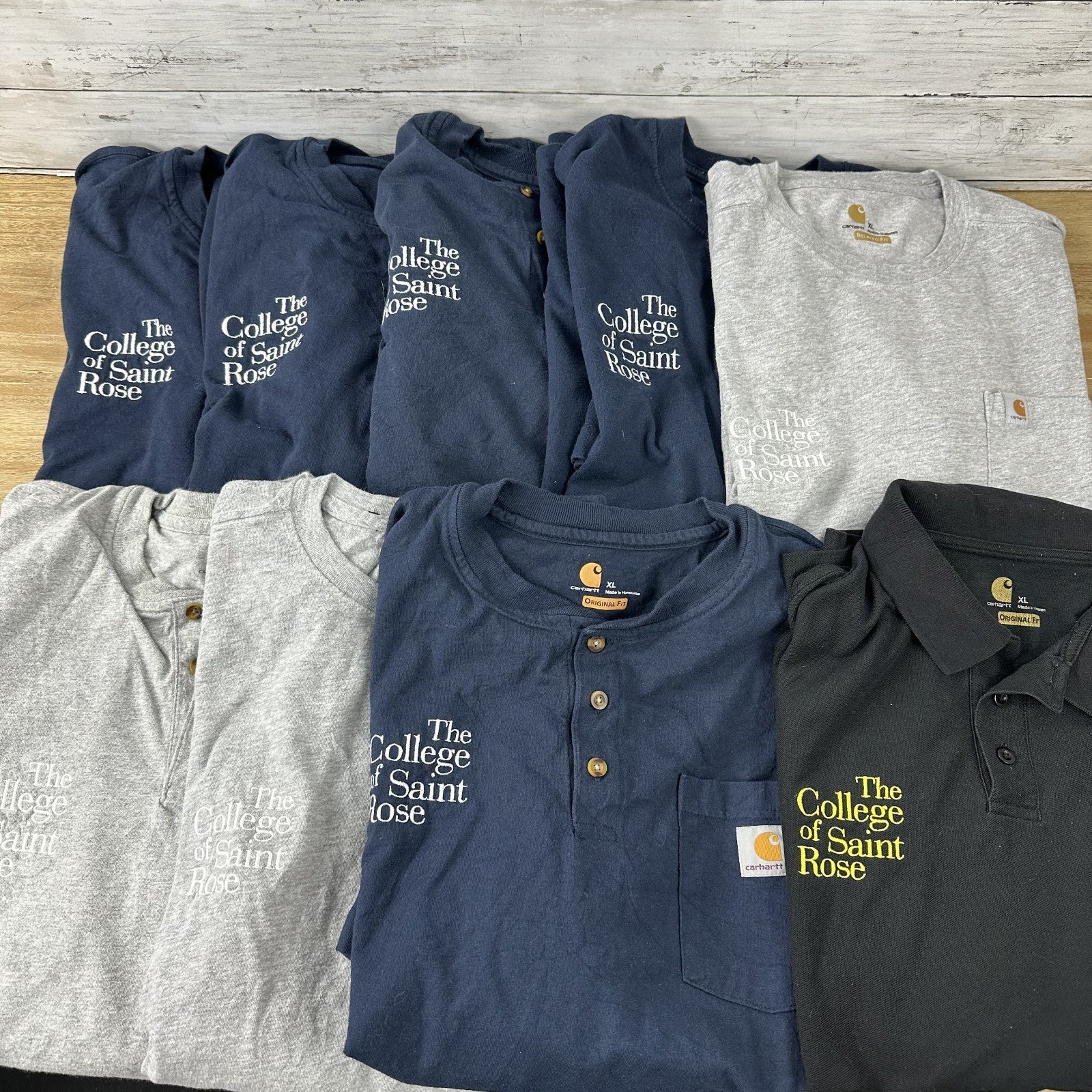 Lot of 9 Carhartt Shirt XL Short Sleeve Pocket Tees Henley Polo Logo Blue gray