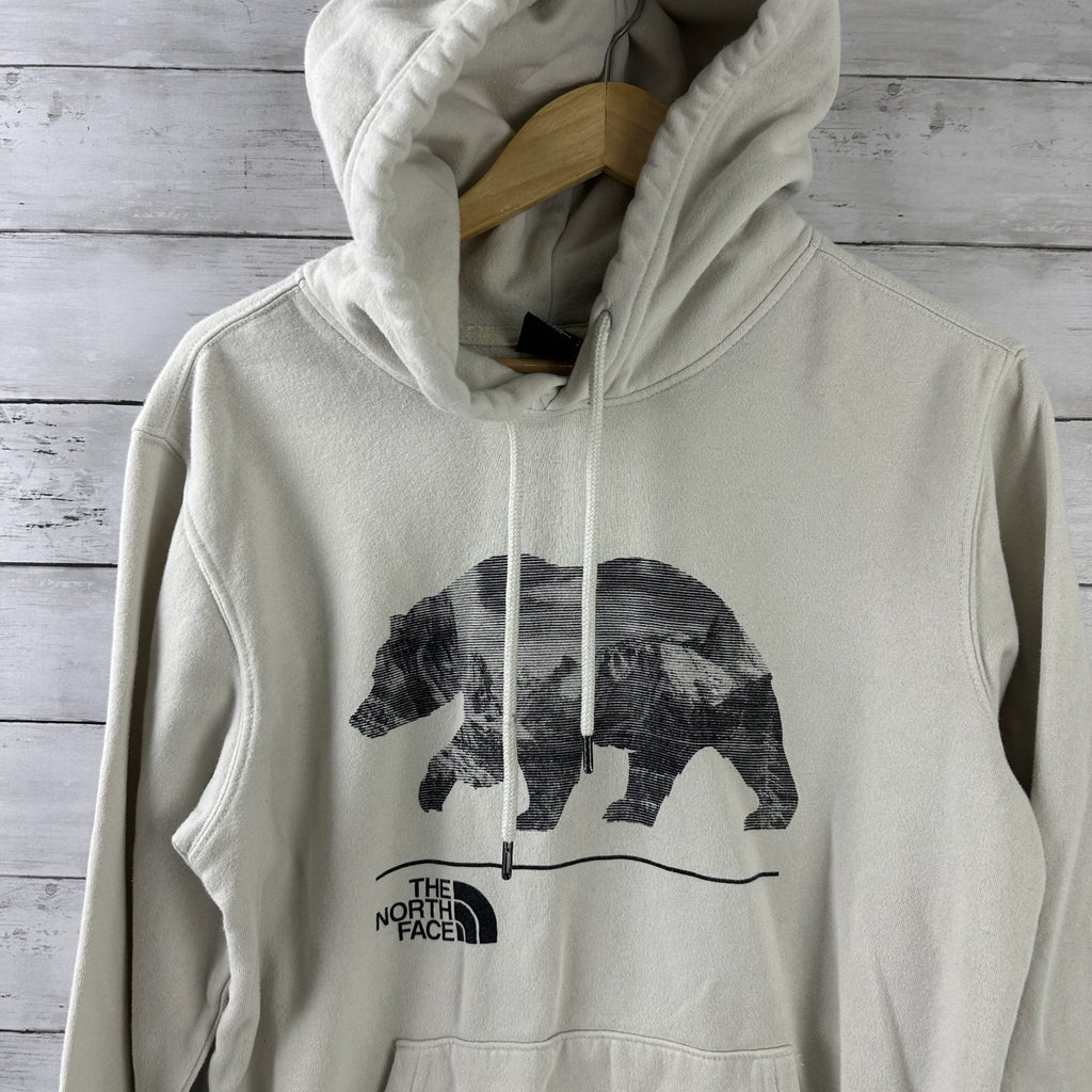 North Face Mens Small Hoodie Sweatshirt Pullover Bear logo tan beige