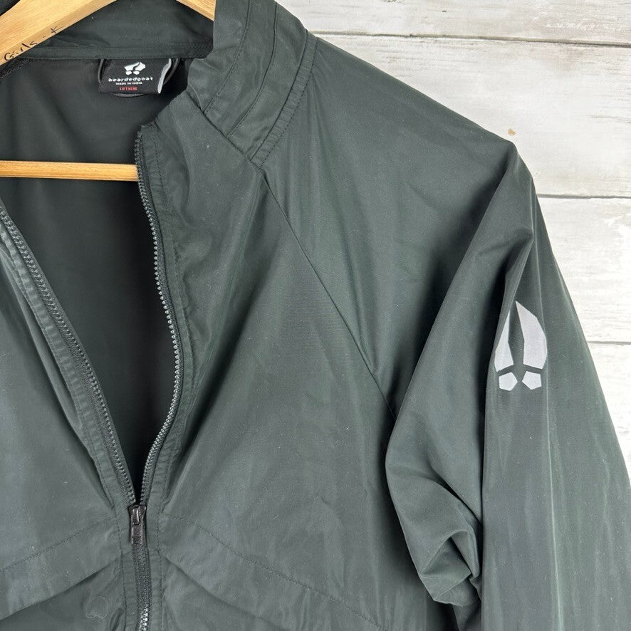 Bearded Goat Mens Small Jacket Dark Gray Pockets Zip Hooded Windbreaker Packable &nbsp;