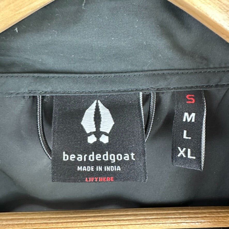 Bearded Goat Mens Small Jacket Dark Gray Pockets Zip Hooded Windbreaker Packable &nbsp;