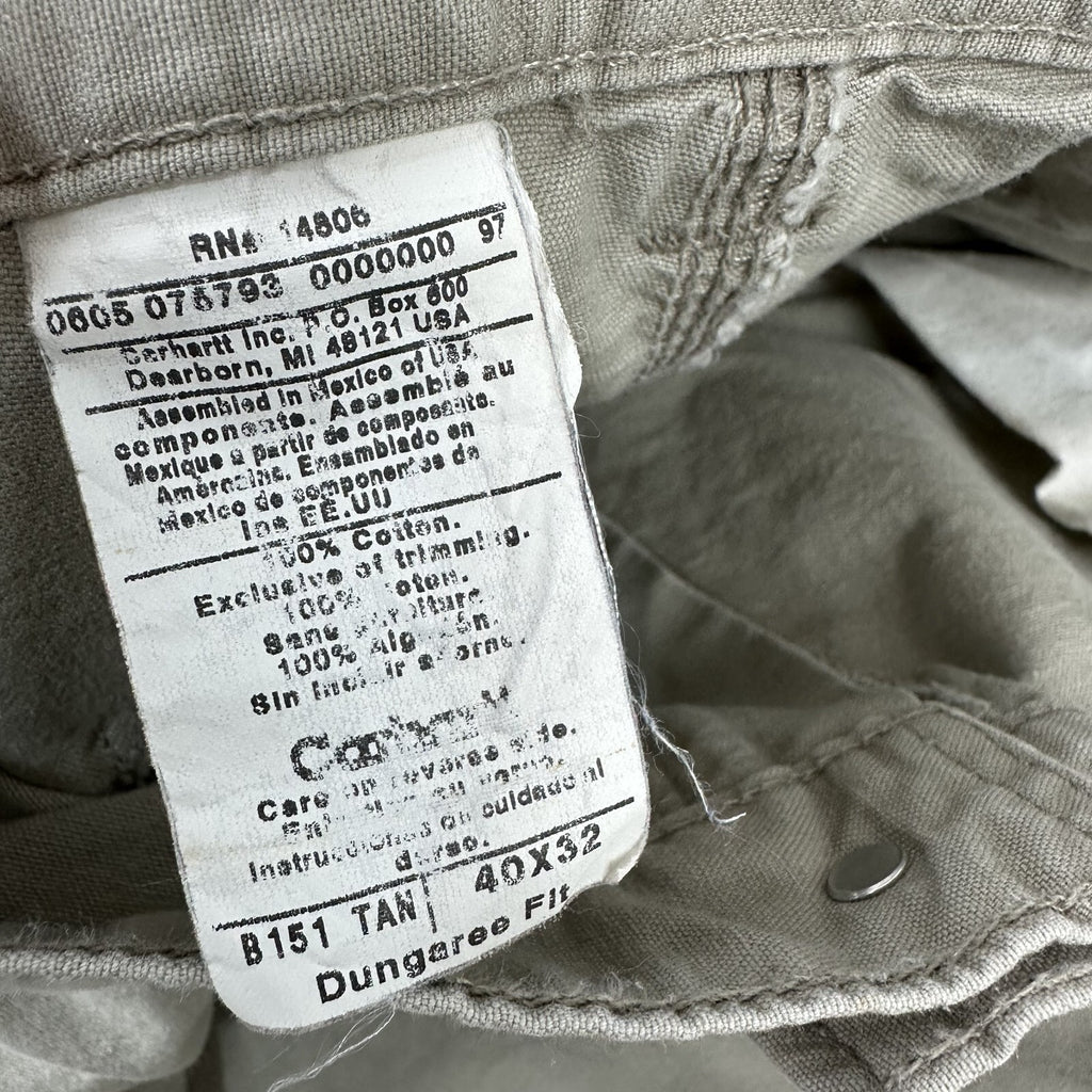 Carhartt Mens Carpenter Pants Dungaree Fit B151 Tan 40x32 Work Grunge (39x30)