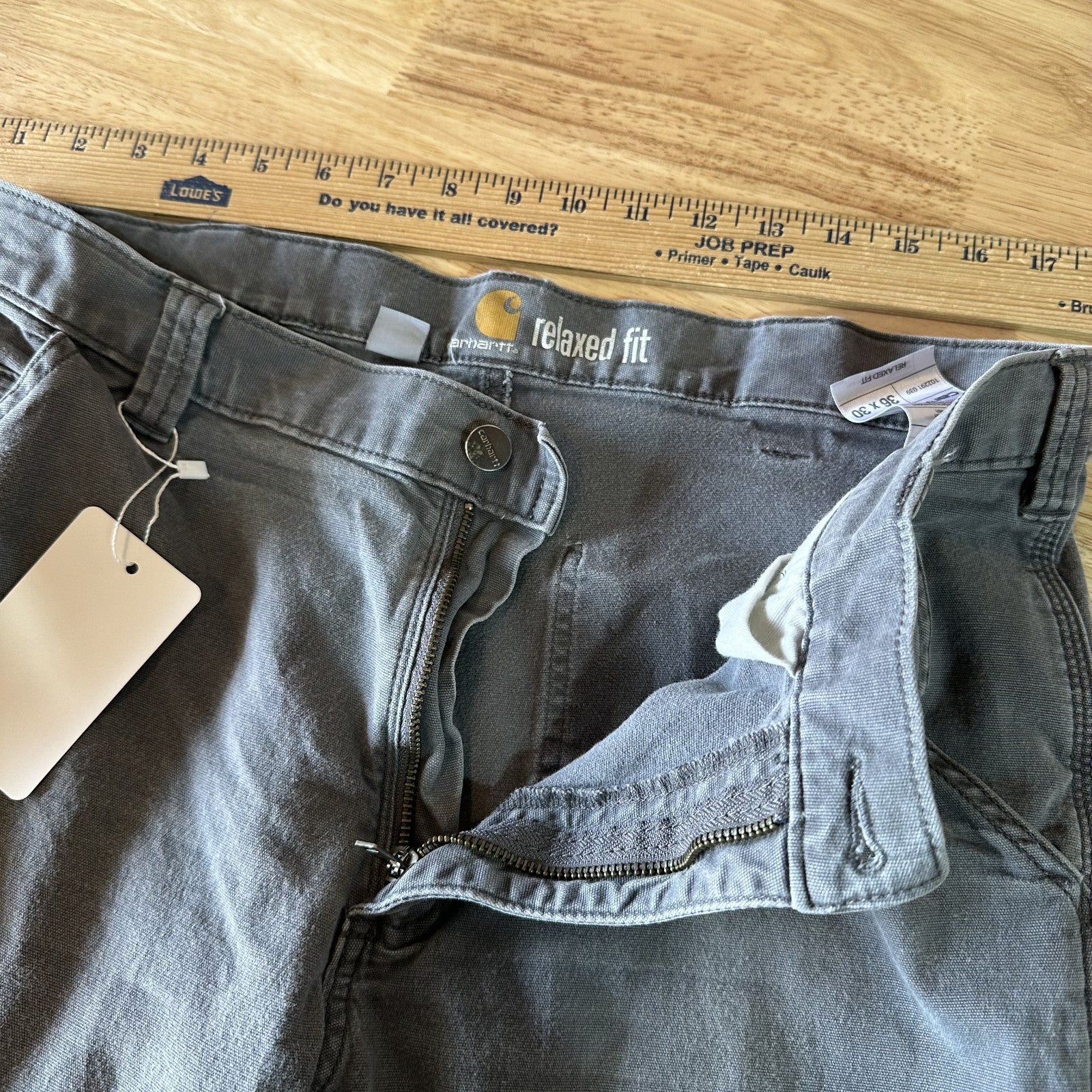 Carhartt Gray Relaxed Fit Pants Mens 36x30 rugged canvas work utility (36x28.25)