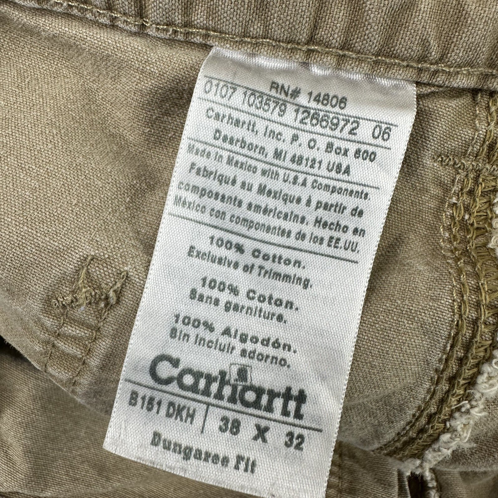 Carhartt Mens Carpenter Pants B151 DKH 38x32 brown Work Grunge utility Distress