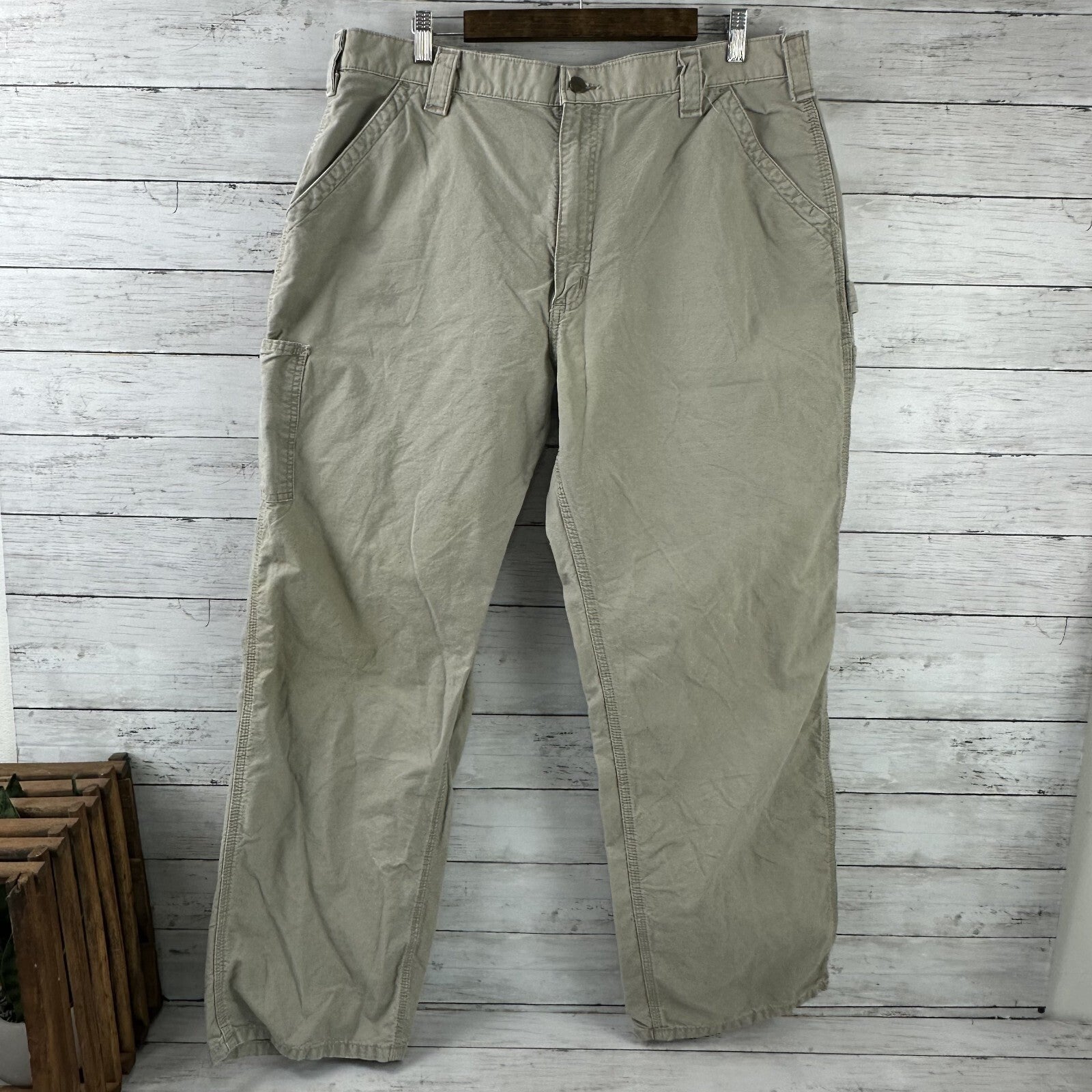 Carhartt Mens Carpenter Pants Dungaree Fit B151 Tan 40x32 Work Grunge (39x30)