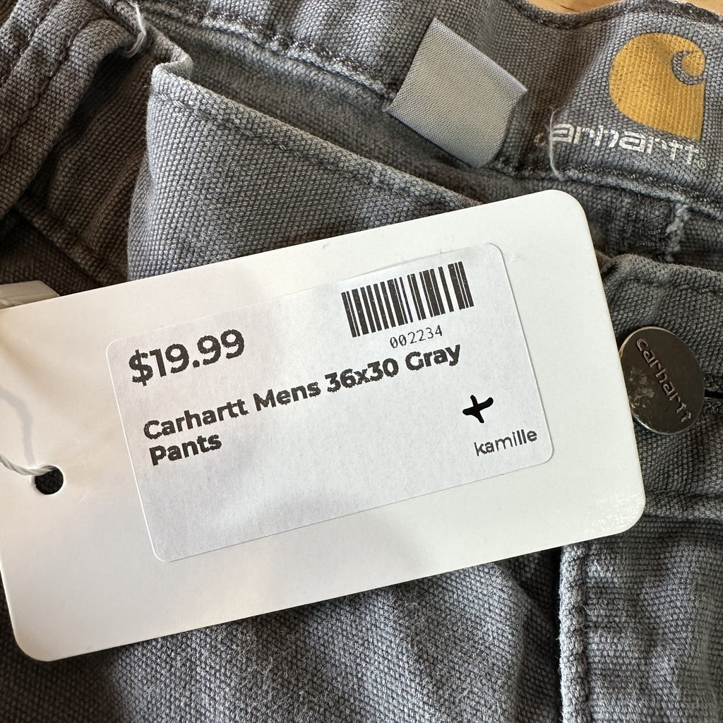 Carhartt Gray Relaxed Fit Pants Mens 36x30 rugged canvas work utility (36x28.25)