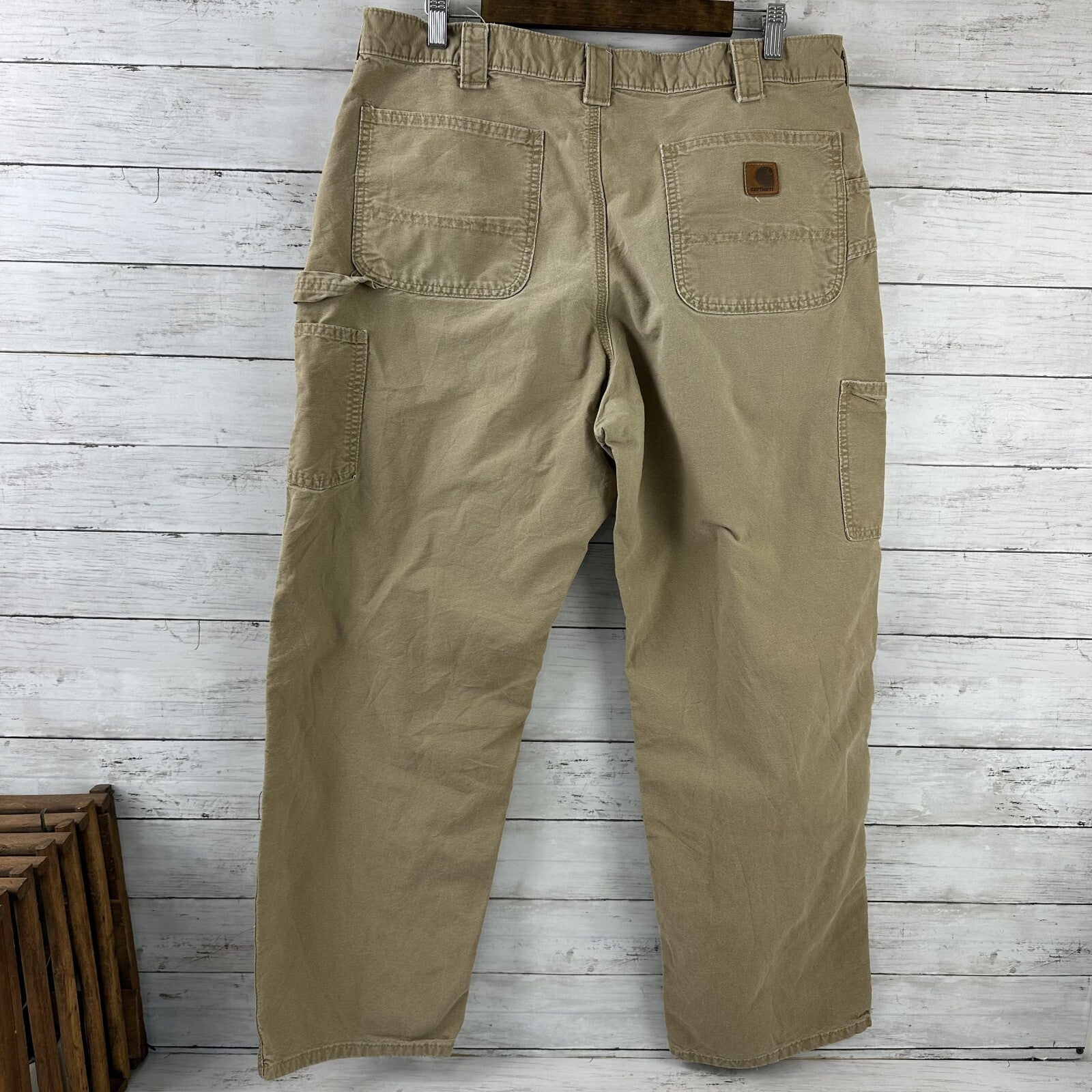 Carhartt Mens Carpenter Pants B151 DKH 38x32 brown Work Grunge utility Distress