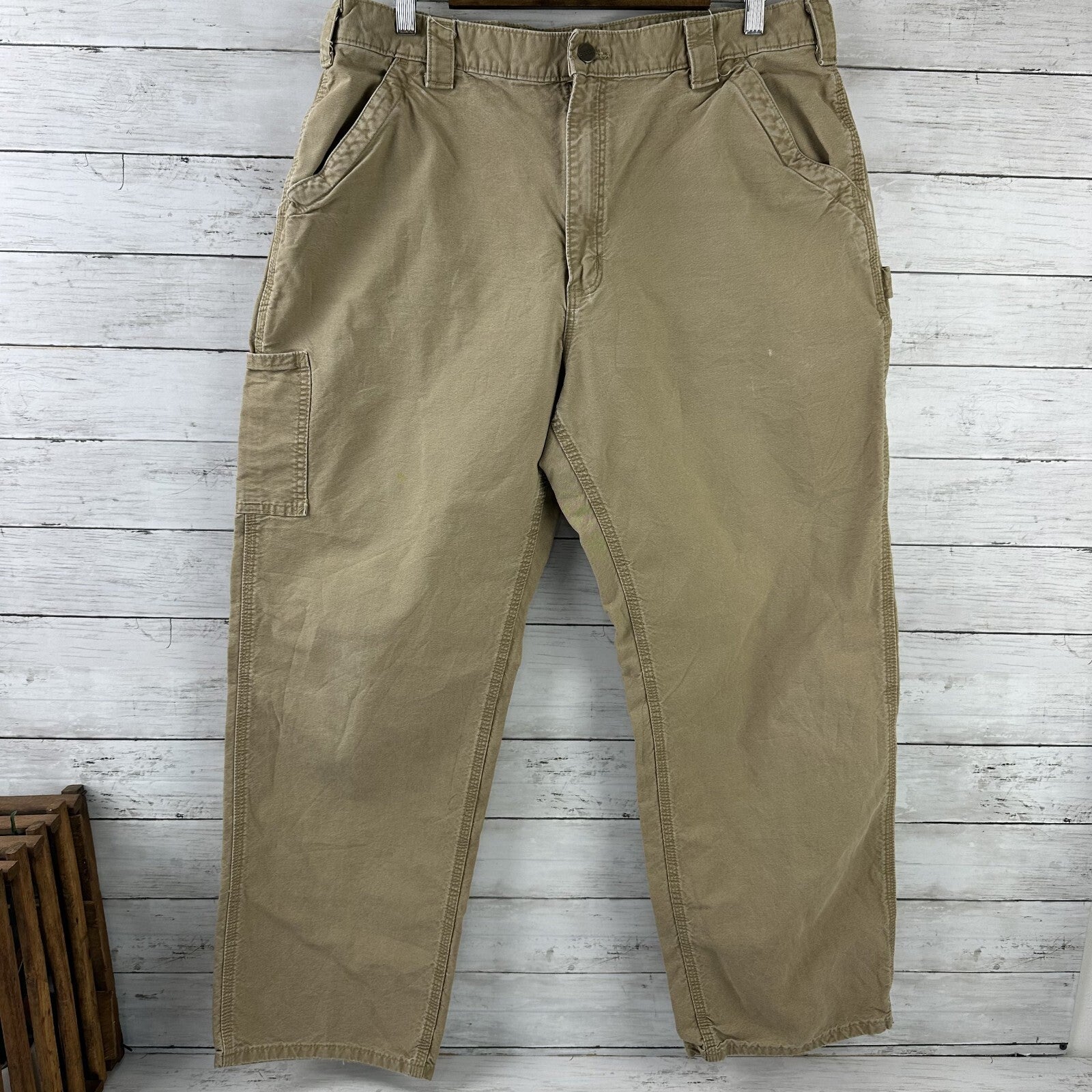 Carhartt Mens Carpenter Pants B151 DKH 38x32 brown Work Grunge utility Distress