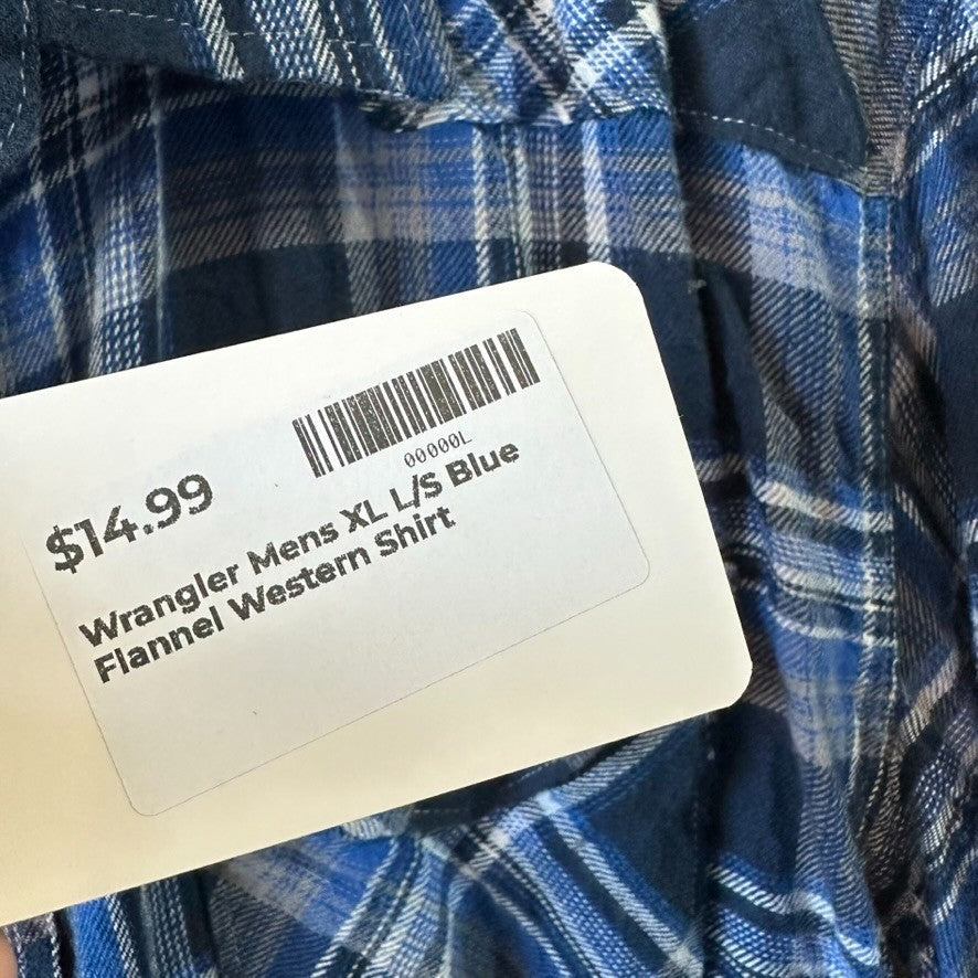Wrangler Flannel Shirt Mens XL Premium Pearl Button Long Sleeve Plaid Blue