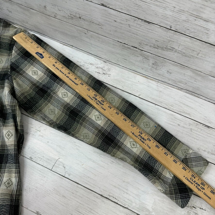 Hurley Flannel Shirt Mens Large Plaid Aztec Button Up Long Sleeve Front Pockets
