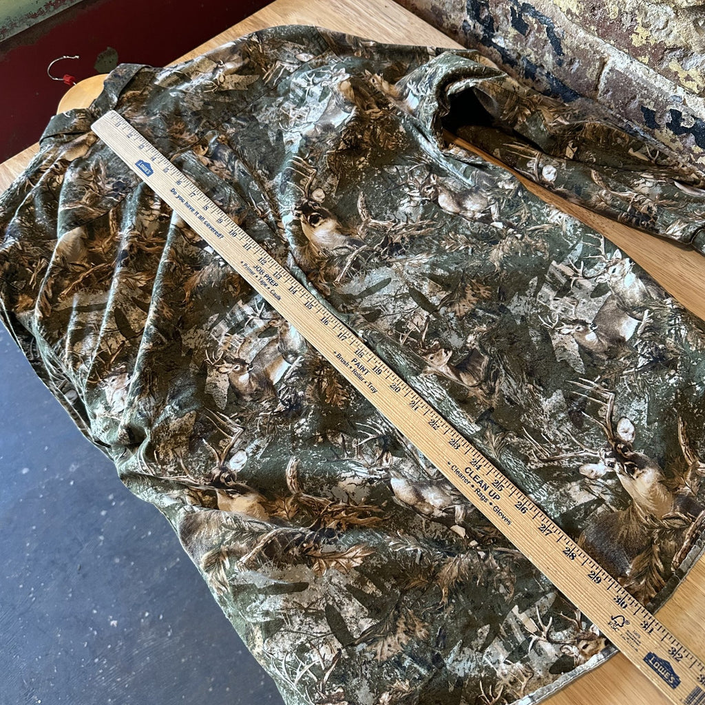 Red Head Button Down Shirt Mens Large Deer Print Brown Camouflage Buck Cotton