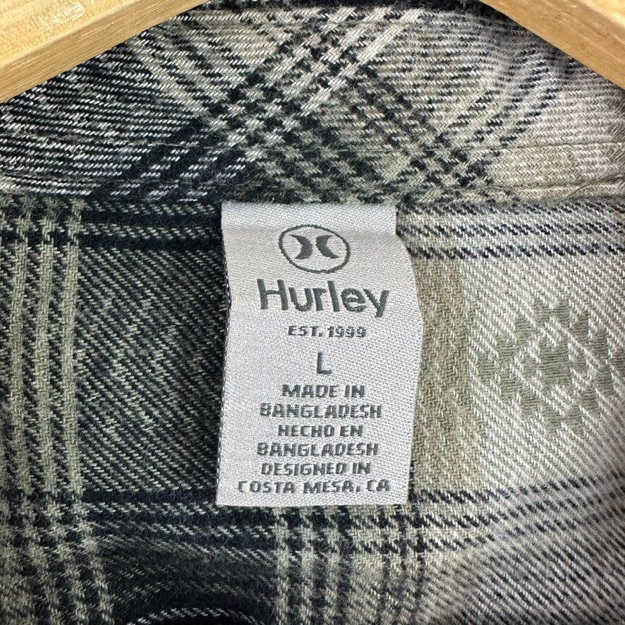 Hurley Flannel Shirt Mens Large Plaid Aztec Button Up Long Sleeve Front Pockets