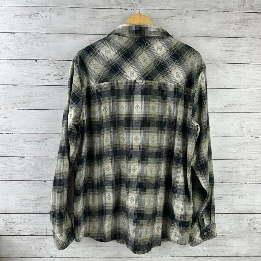 Hurley Flannel Shirt Mens Large Plaid Aztec Button Up Long Sleeve Front Pockets