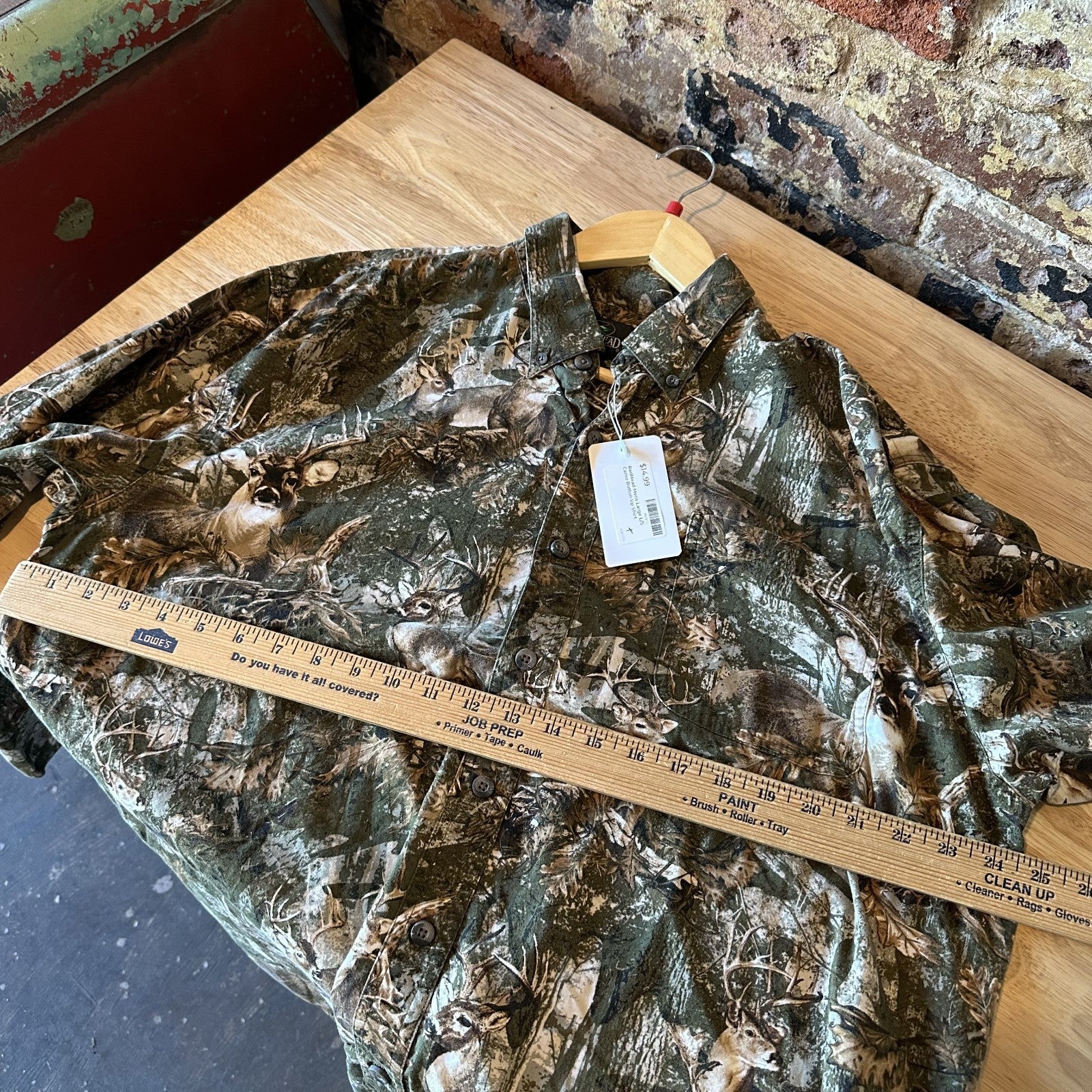 Red Head Button Down Shirt Mens Large Deer Print Brown Camouflage Buck Cotton