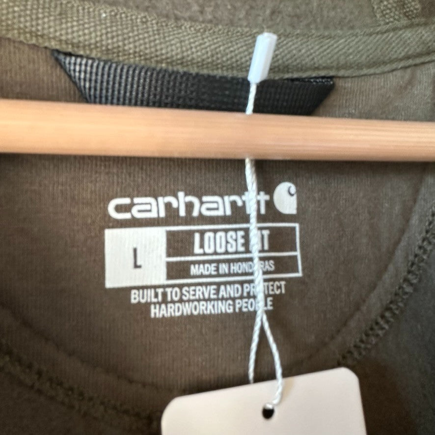 Carhartt Hoodie Full Zip Sweatshirt Green Mens Size Large Loose Fit Logo