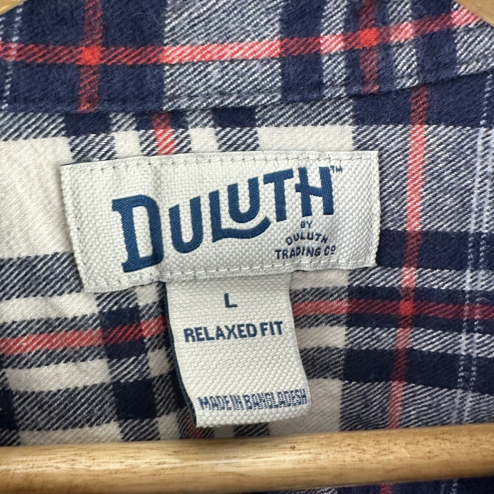 Duluth Trading Co Men’s Large Cotton Blue Red Plaid Long Sleeve Flannel Shirt