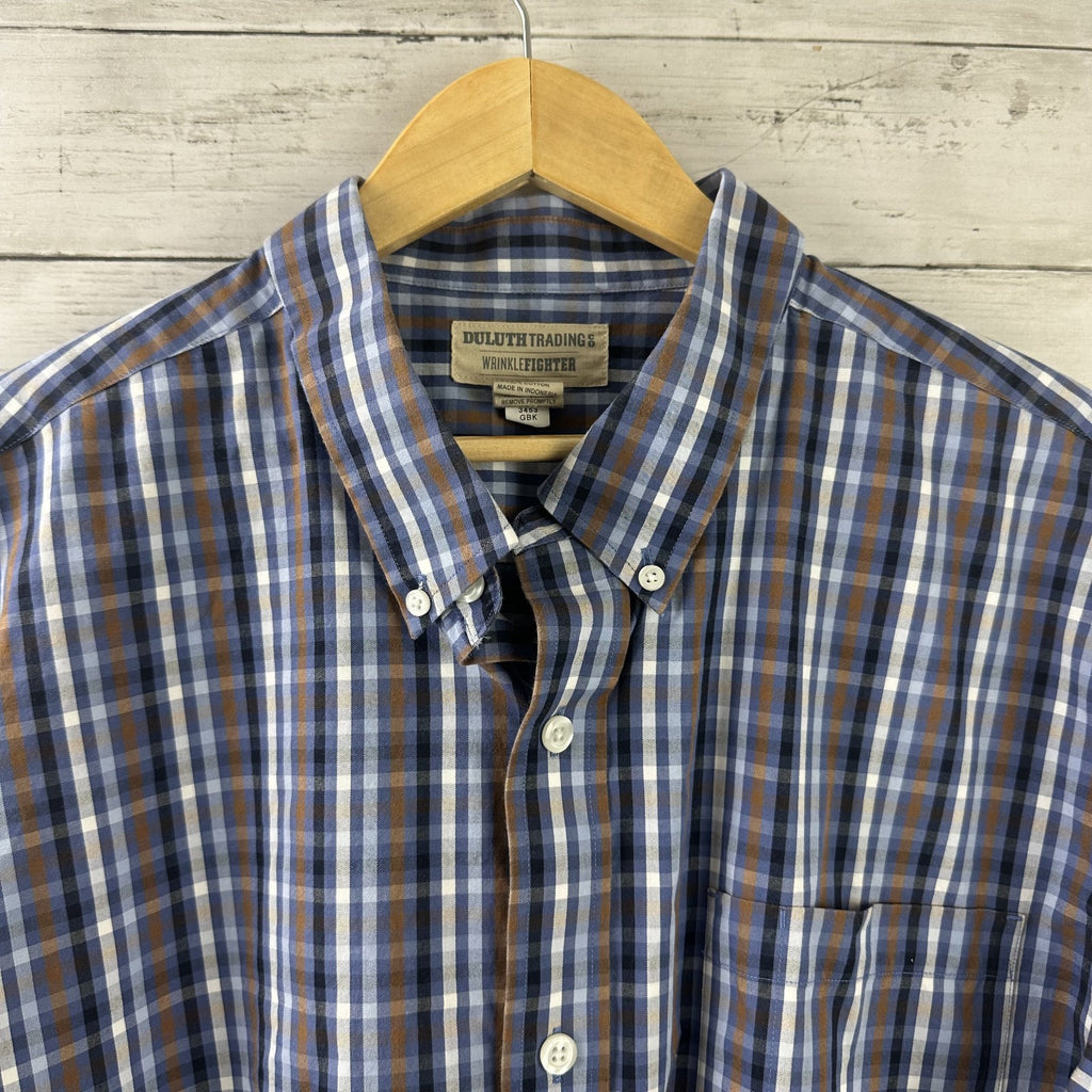 Duluth Trading Casual Button up Shirt Mens 2XL Long sleeve Blue Plaid Outdoor