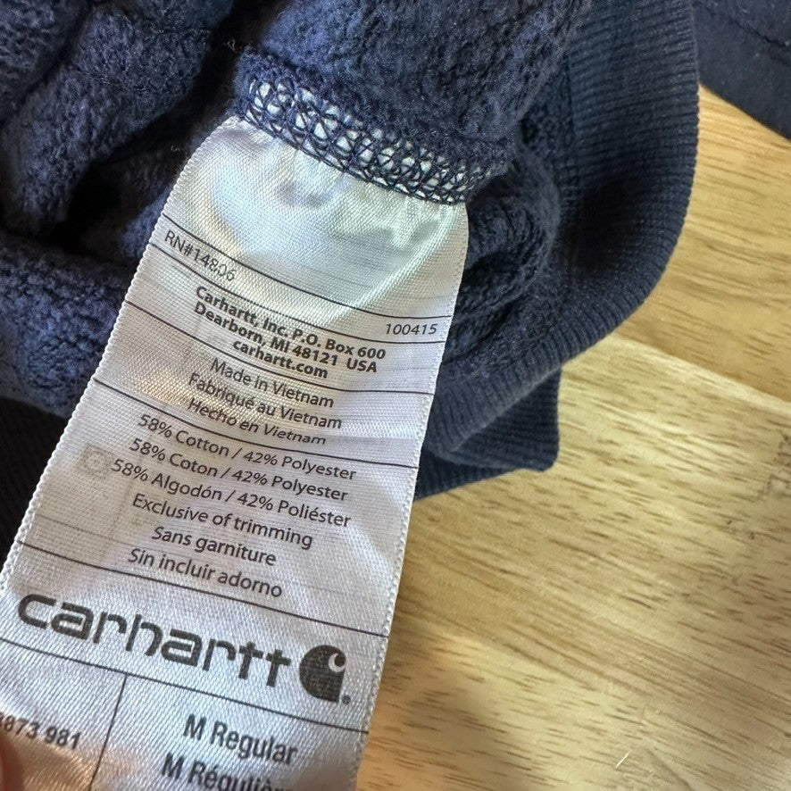 Carhartt Hoodie Sweatshirt Blue Mens Size Medium Relaxed Fit Spellout