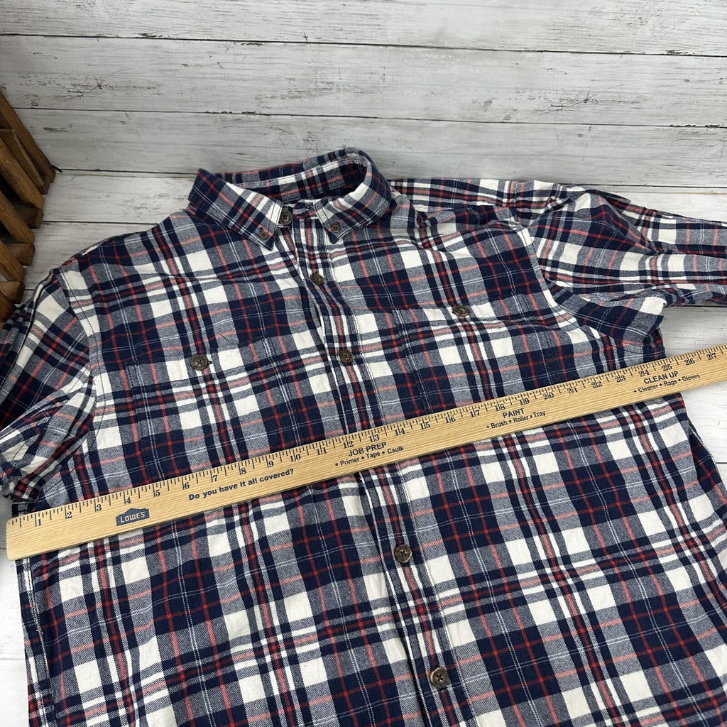 Duluth Trading Co Men’s Large Cotton Blue Red Plaid Long Sleeve Flannel Shirt