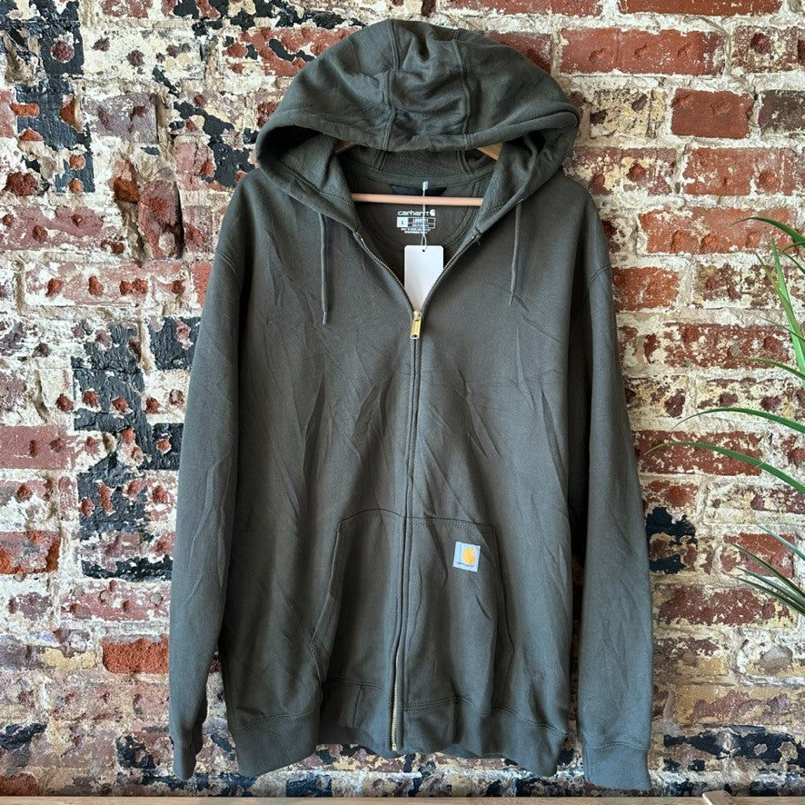 Carhartt Hoodie Full Zip Sweatshirt Green Mens Size Large Loose Fit Logo