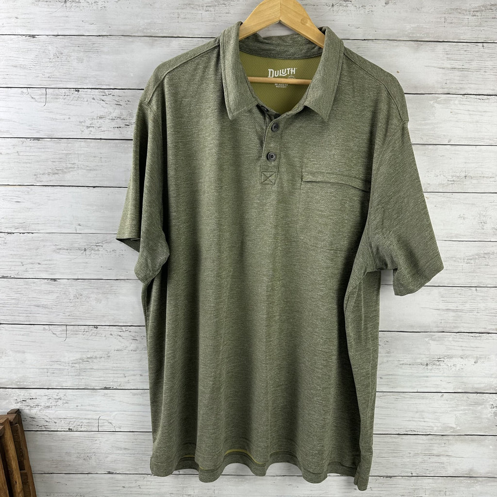 Duluth Trading Mens Green Short Sleeve Polo Size 2XL Relaxed Fit
