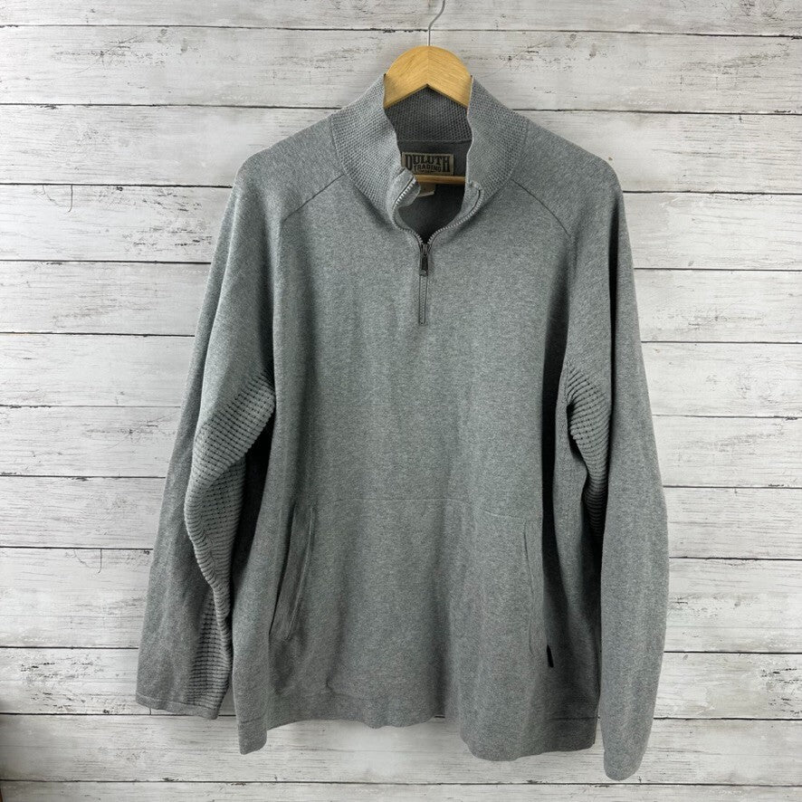 Duluth Trading Mens Large Gray 1/4 Zip Sweater Cotton Nylon
