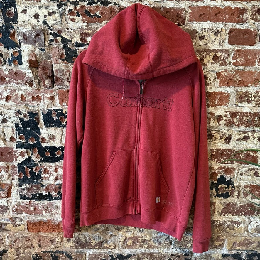Carhartt Full Zip Hoodie Womens Large Red Sweatshirt Casual Spellout