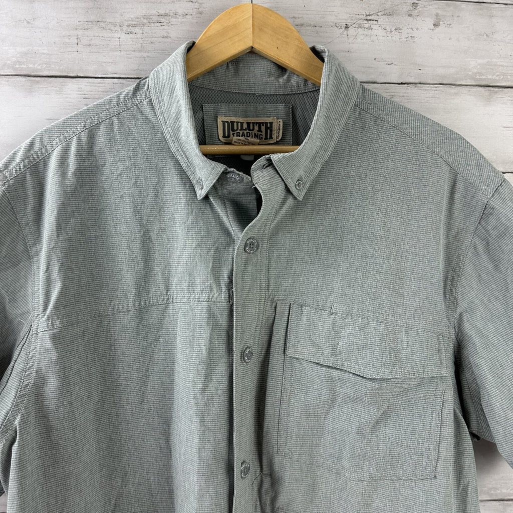 Duluth Trading Co Mens Large Short Sleeve Work Shirt Standard Fit Gray