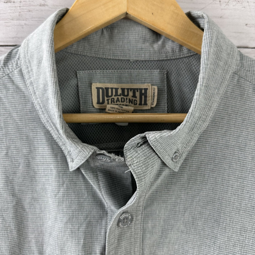 Duluth Trading Co Mens Large Short Sleeve Work Shirt Standard Fit Gray