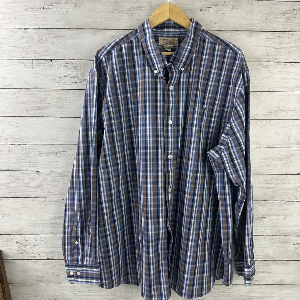 Duluth Trading Casual Button up Shirt Mens 2XL Long sleeve Blue Plaid Outdoor