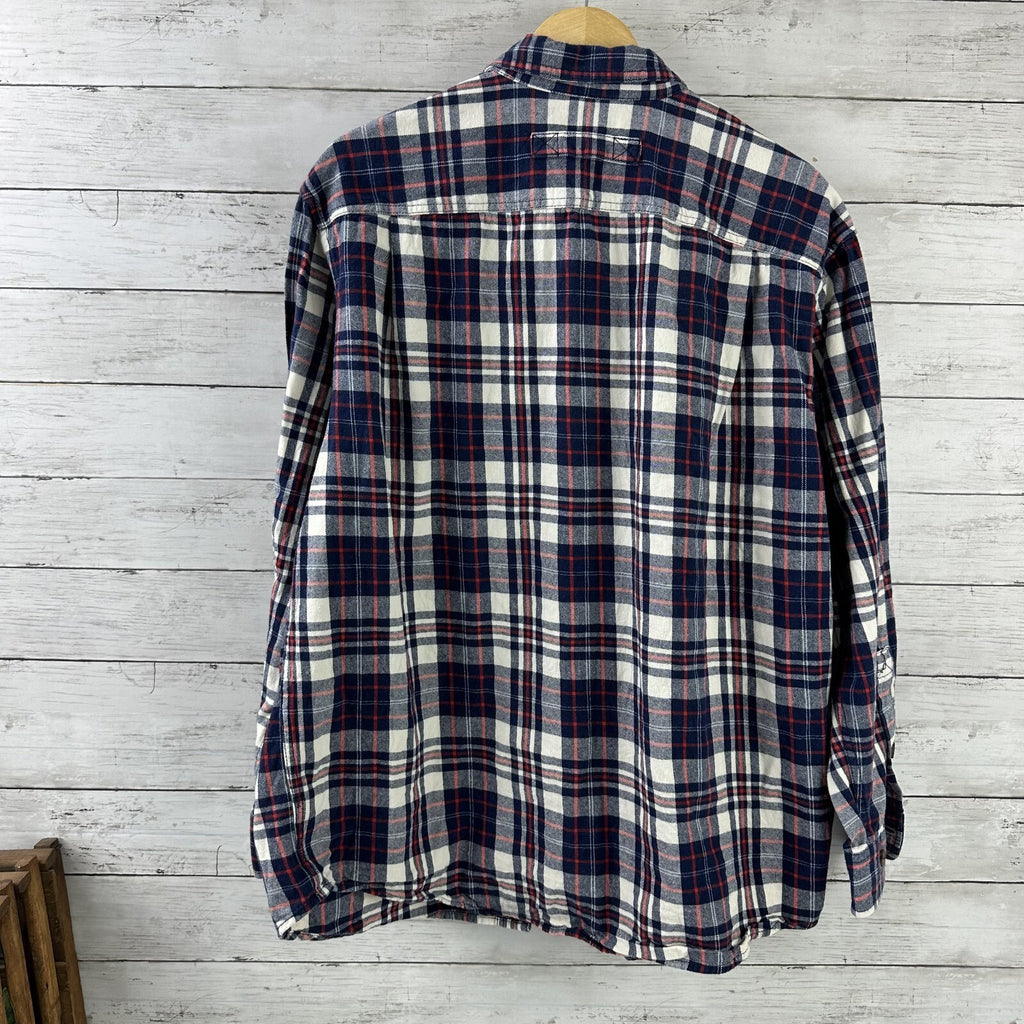 Duluth Trading Co Men’s Large Cotton Blue Red Plaid Long Sleeve Flannel Shirt