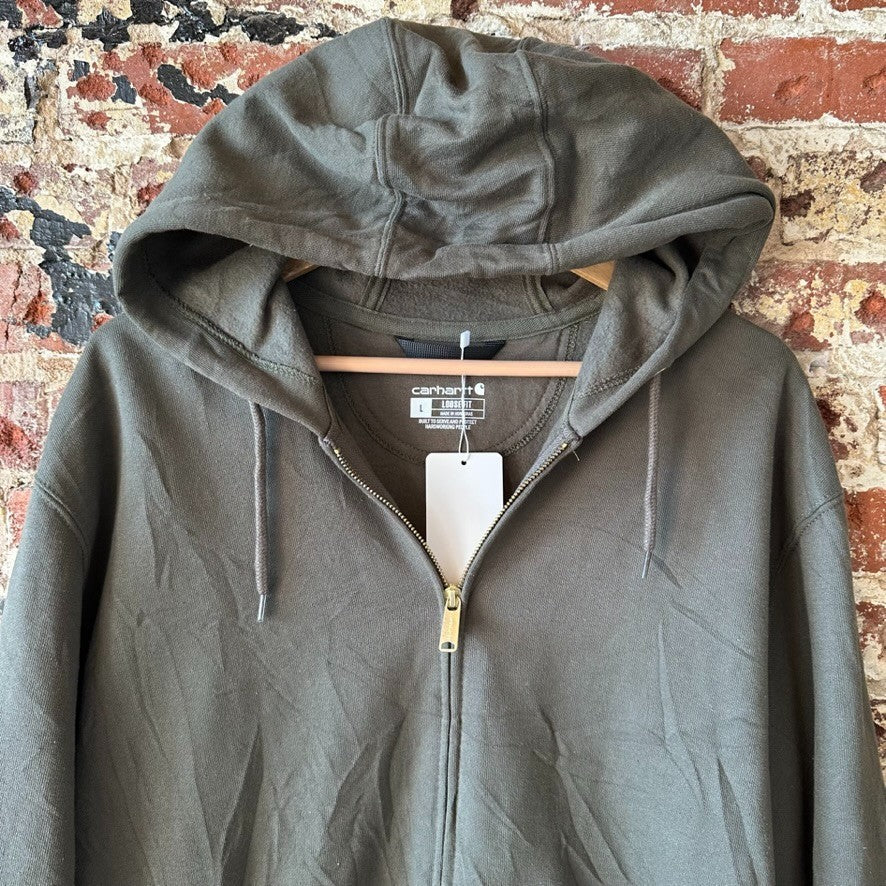 Carhartt Hoodie Full Zip Sweatshirt Green Mens Size Large Loose Fit Logo