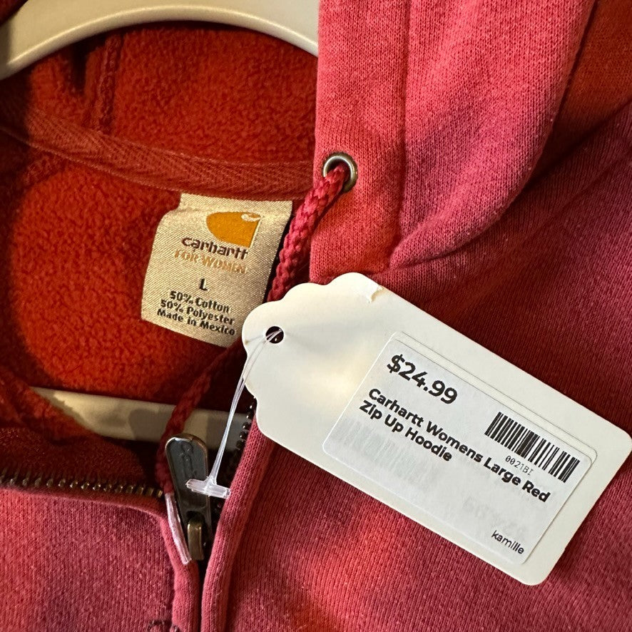 Carhartt Full Zip Hoodie Womens Large Red Sweatshirt Casual Spellout