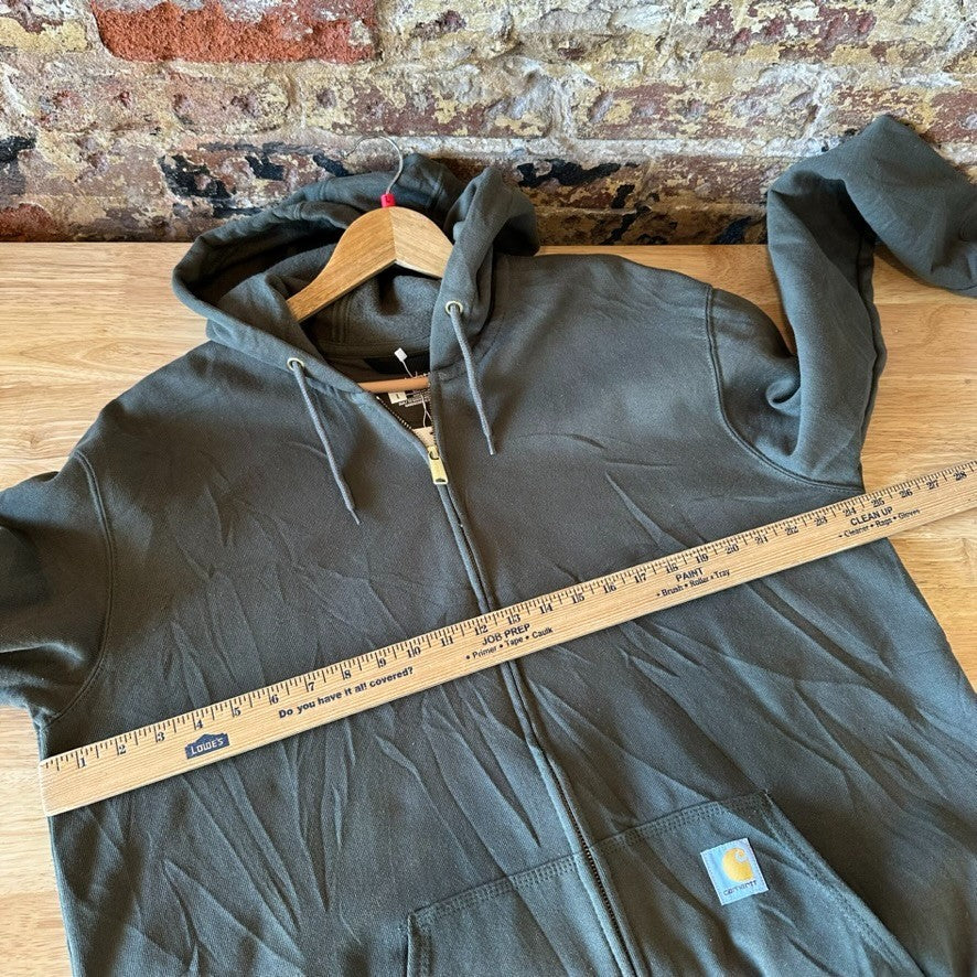 Carhartt Hoodie Full Zip Sweatshirt Green Mens Size Large Loose Fit Logo