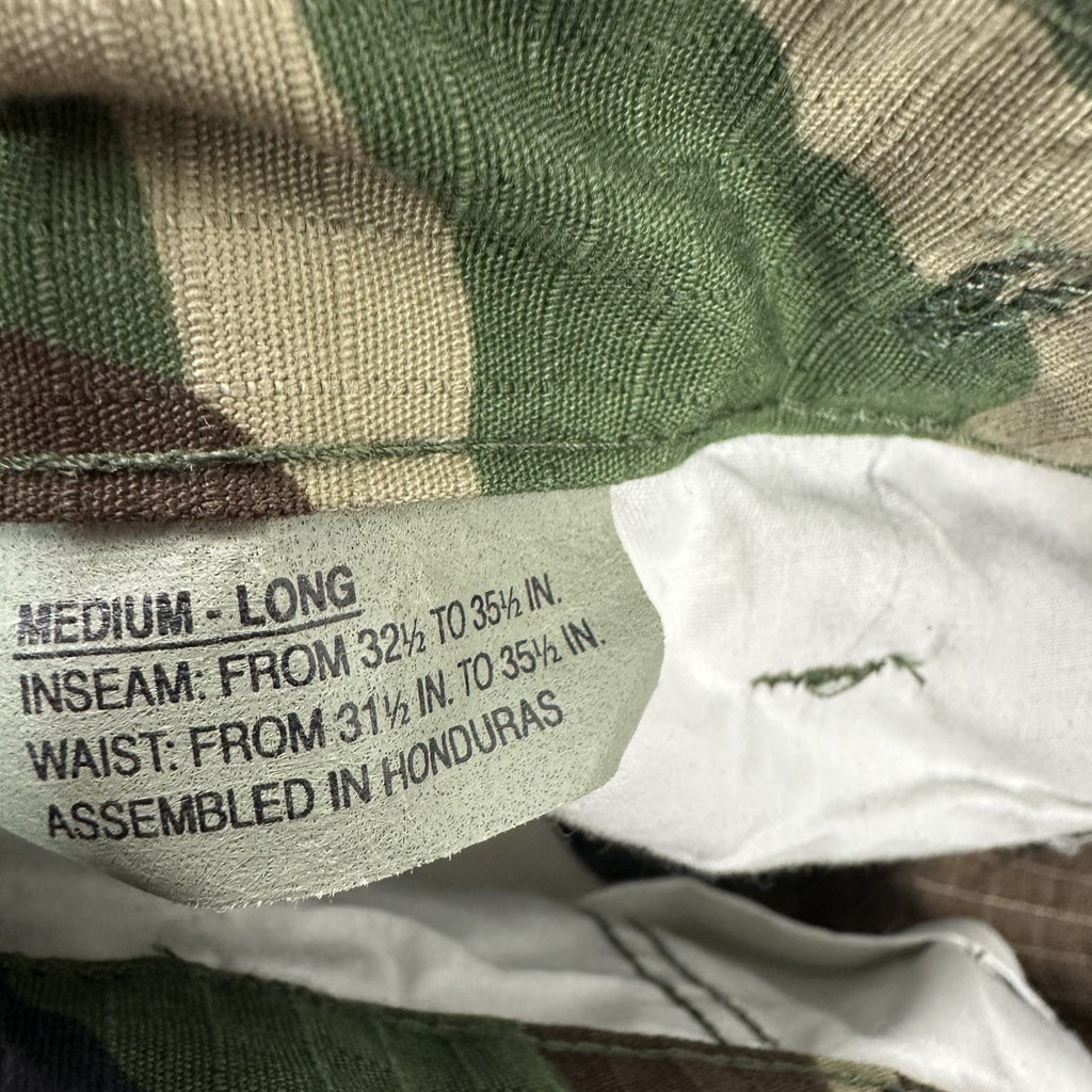 US Military Pants Mens Medium Long Brown Green Woodland Camo Tru Spec BDU 34x33"