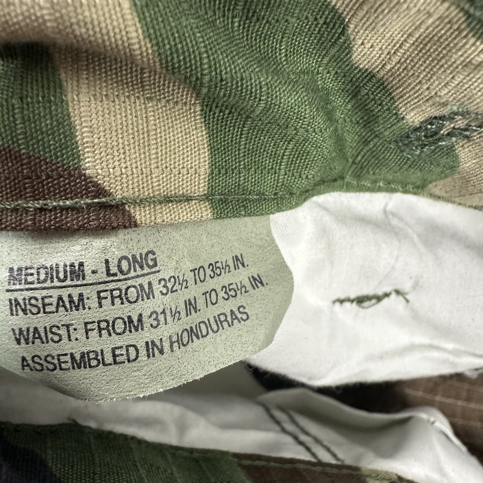 US Military Pants Mens Medium Long Brown Green Woodland Camo Tru Spec BDU 34x33"
