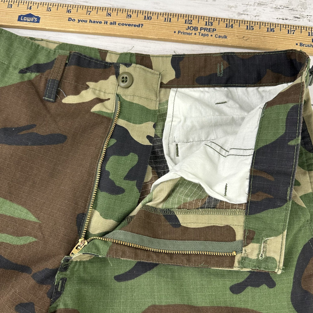 US Military Pants Mens Medium Long Brown Green Woodland Camo Tru Spec BDU 34x33"