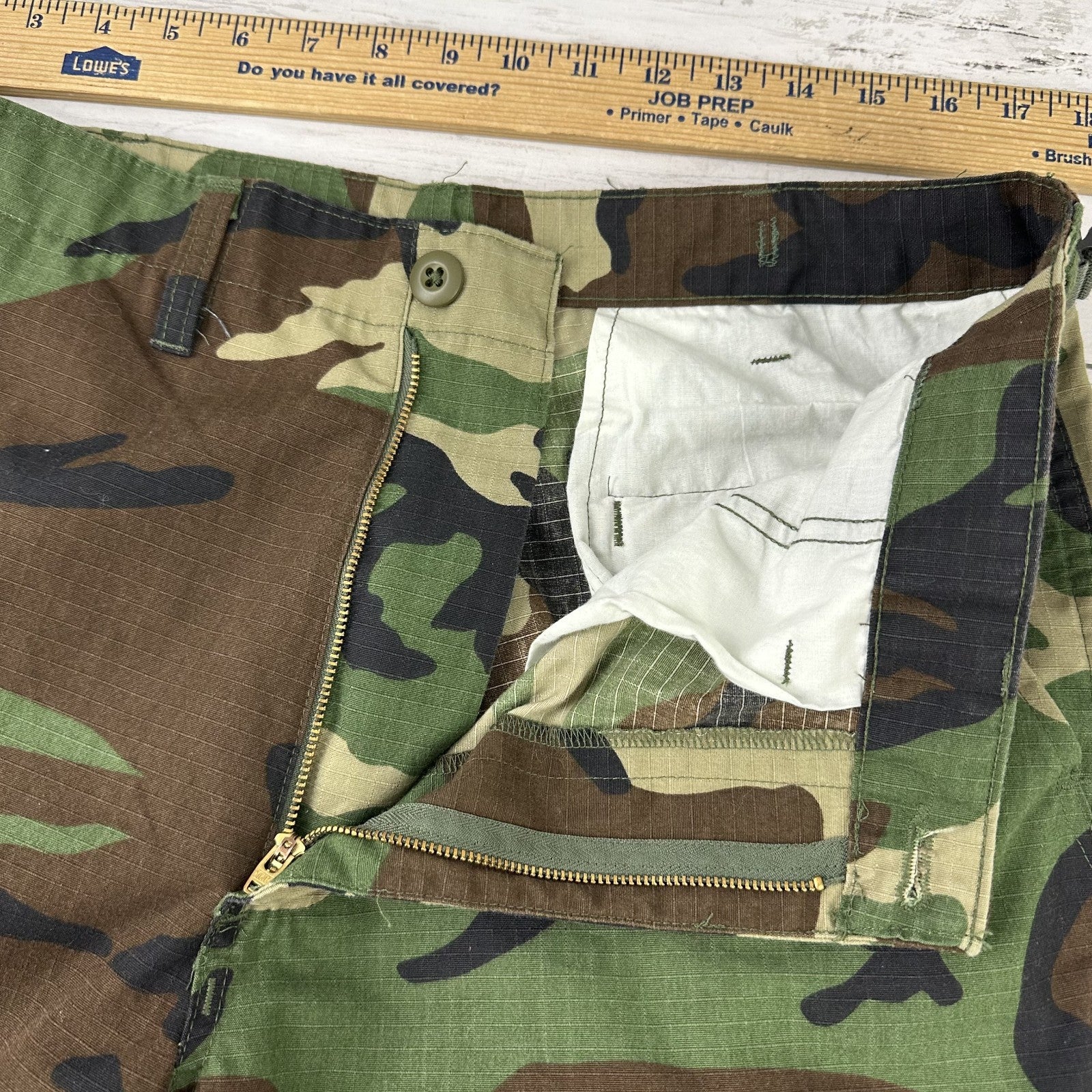 US Military Pants Mens Medium Long Brown Green Woodland Camo Tru Spec BDU 34x33"