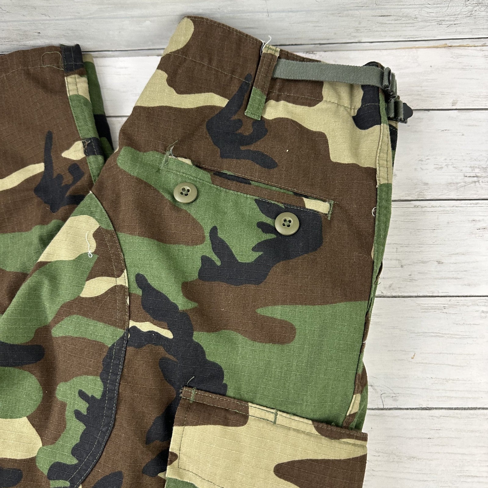 US Military Pants Mens Medium Long Brown Green Woodland Camo Tru Spec BDU 34x33"