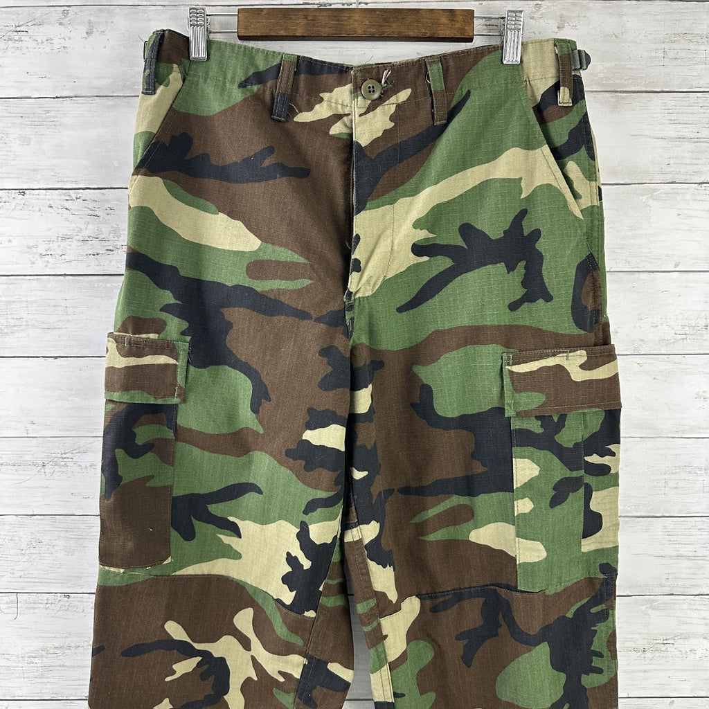 US Military Pants Mens Medium Long Brown Green Woodland Camo Tru Spec BDU 34x33"