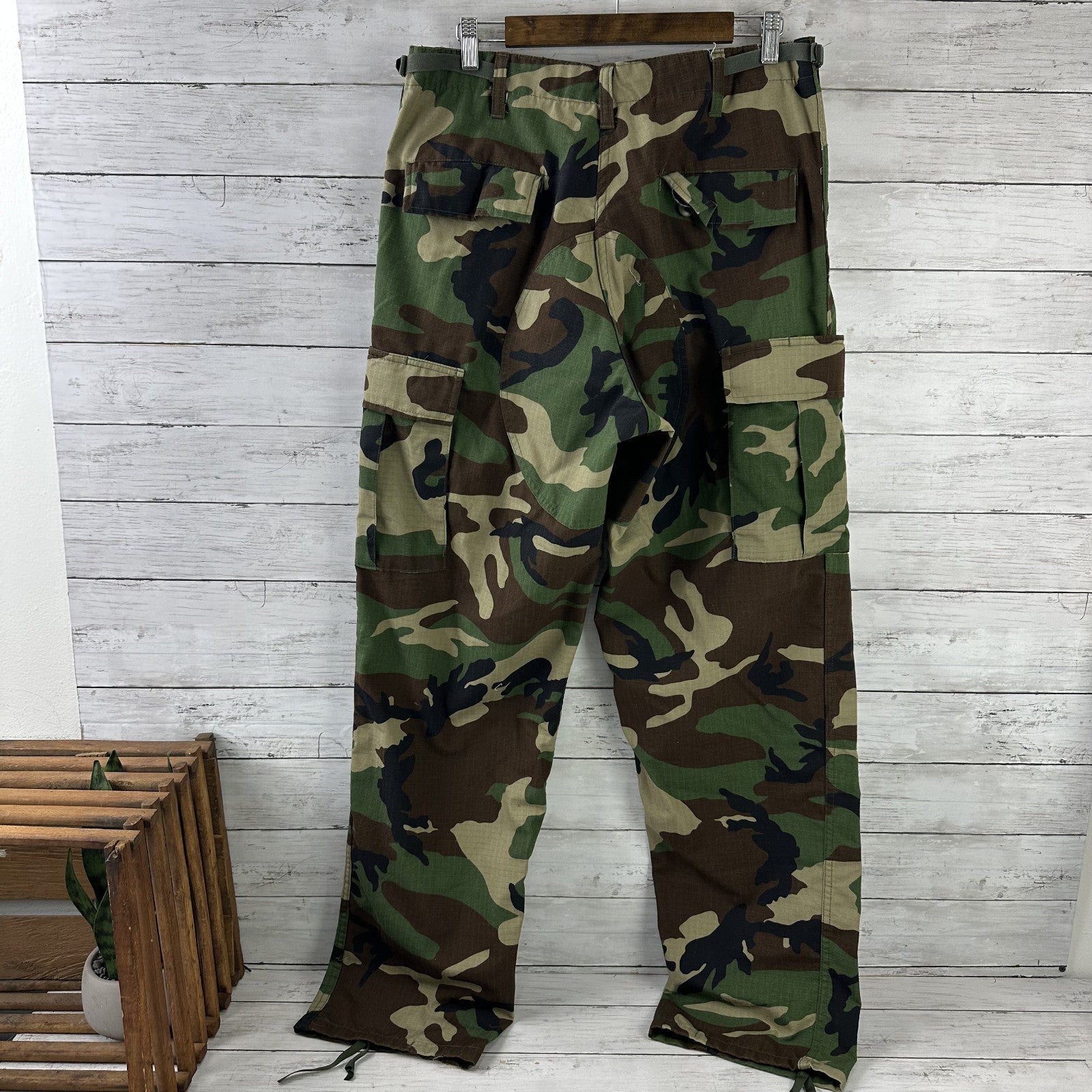 US Military Pants Mens Medium Long Brown Green Woodland Camo Tru Spec BDU 34x33"