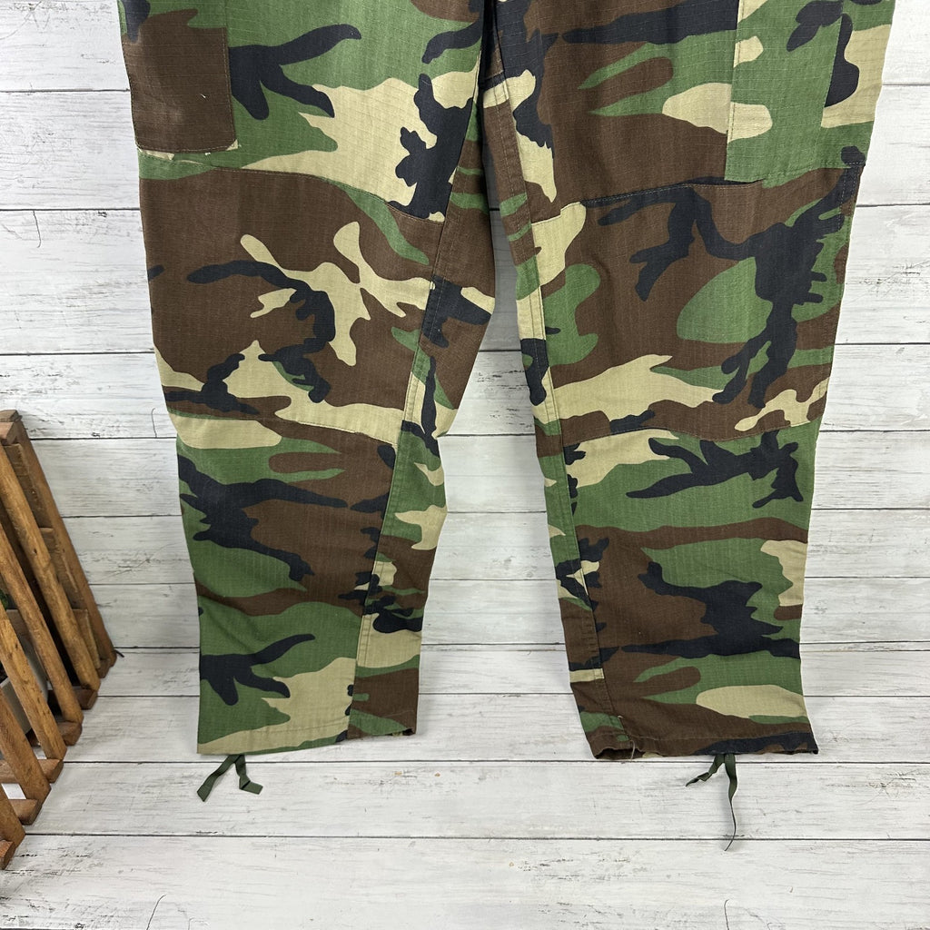 US Military Pants Mens Medium Long Brown Green Woodland Camo Tru Spec BDU 34x33"