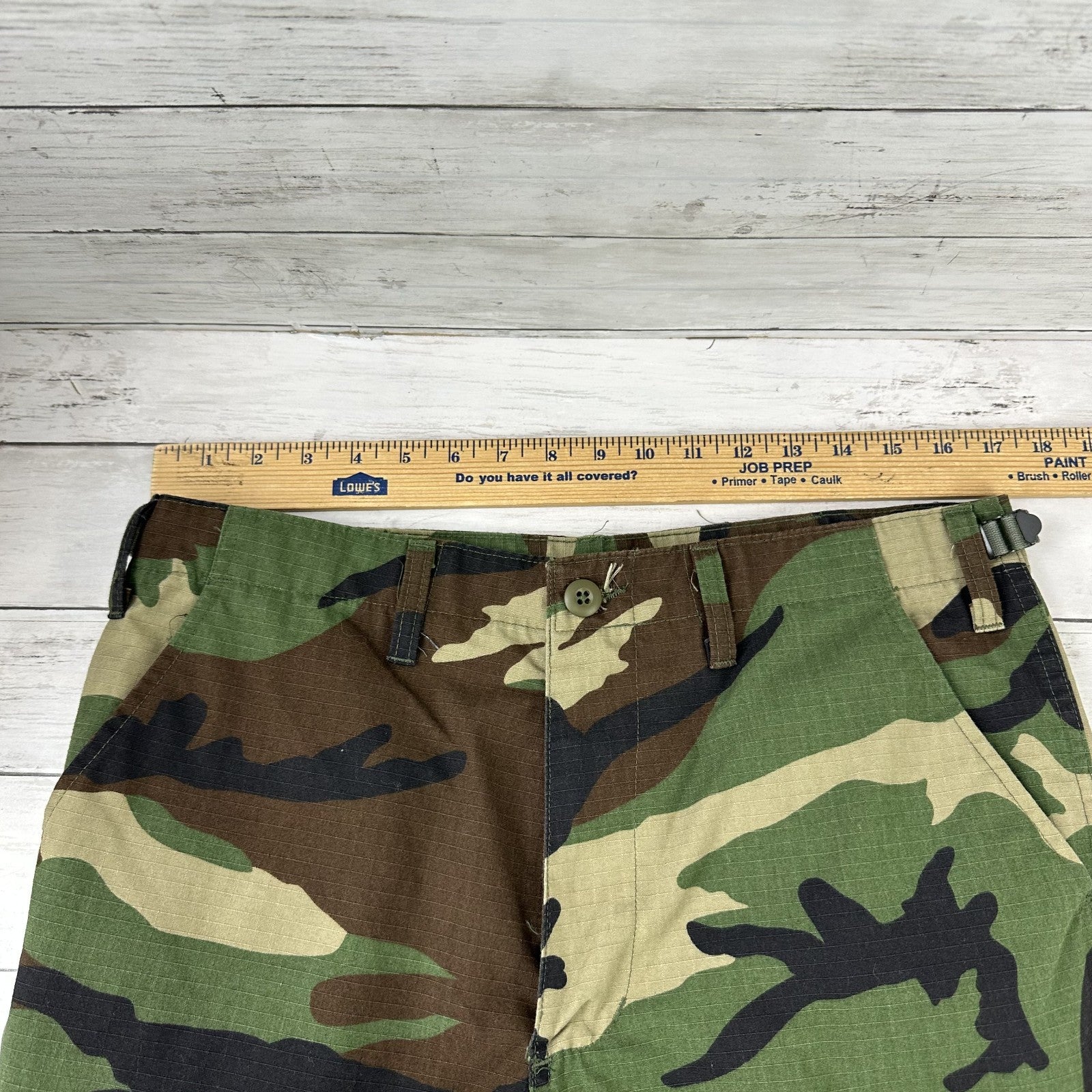 US Military Pants Mens Medium Long Brown Green Woodland Camo Tru Spec BDU 34x33"