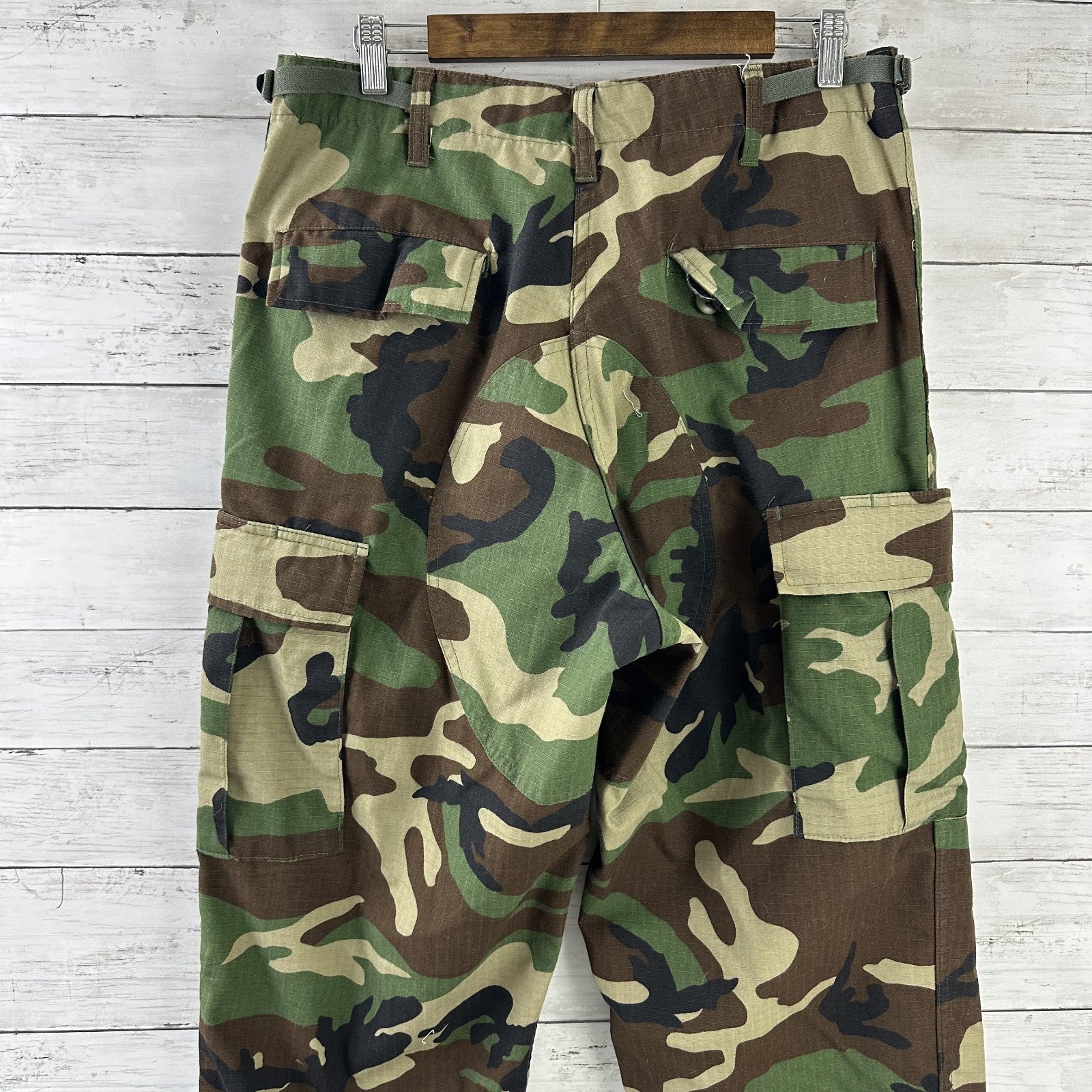 US Military Pants Mens Medium Long Brown Green Woodland Camo Tru Spec BDU 34x33"
